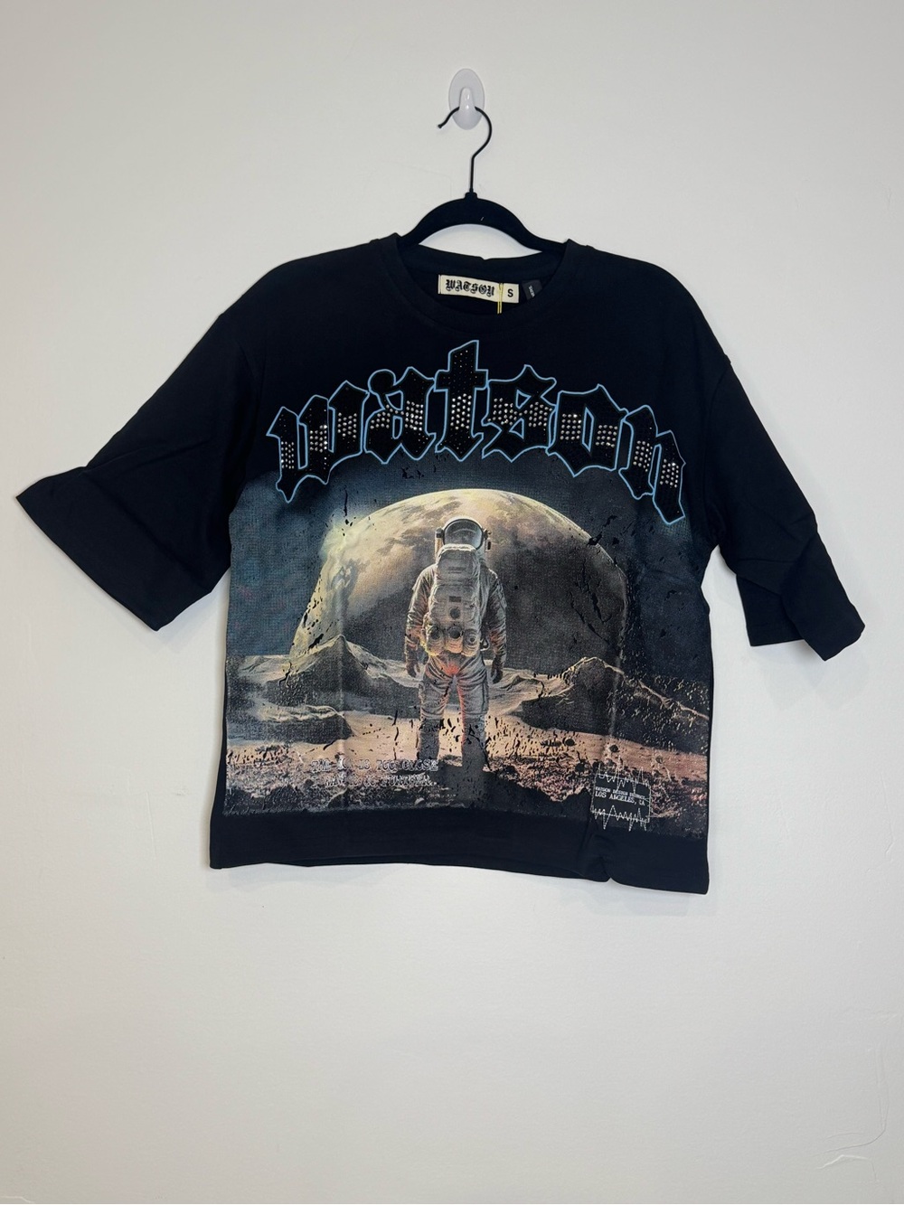 Watson NWT Black Rhinestone Leave Gravity To The Rest Astronaut Boxy Crop Tee S
